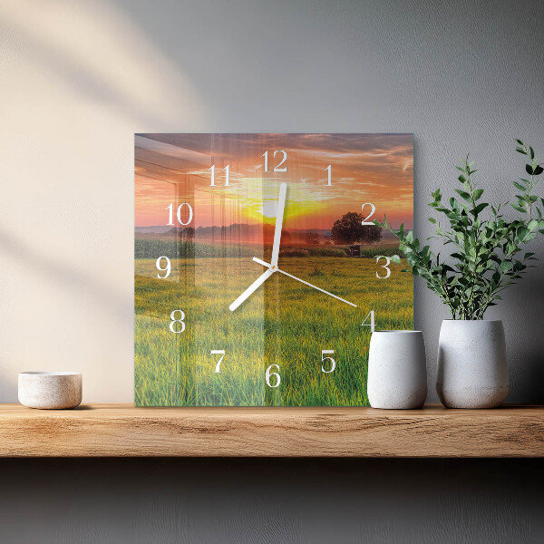 Wanduhr quadratisch Landschaftswiese