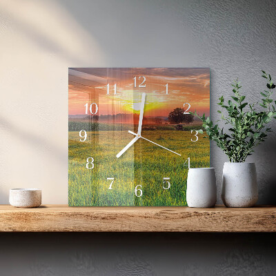 Wanduhr quadratisch Landschaftswiese