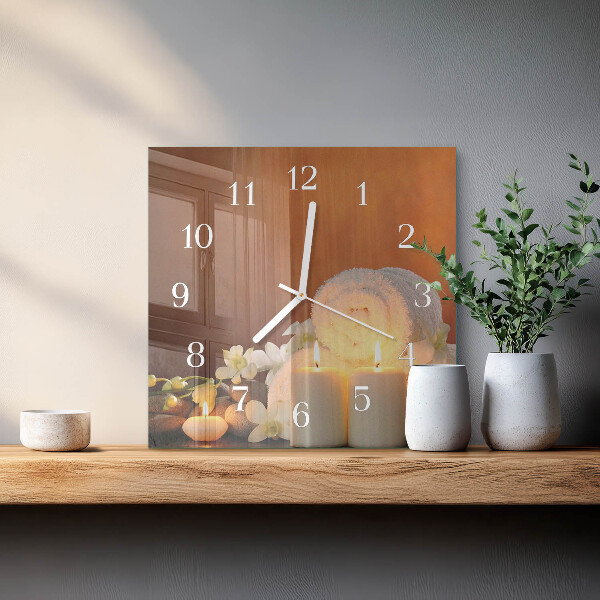 Wanduhr quadratisch Spa-Kerzen