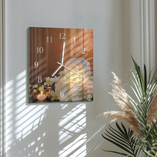 Wanduhr quadratisch Spa-Kerzen