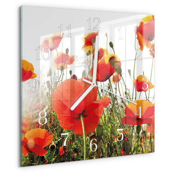 Wanduhr quadratisch Mohnblumen