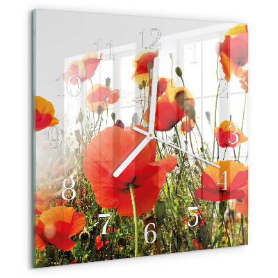 Wanduhr quadratisch Mohnblumen