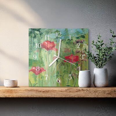 Wanduhr quadratisch Mohnblumen