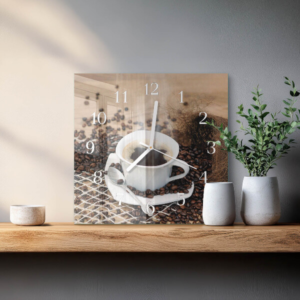 Wanduhr quadratisch Tasse Kaffee