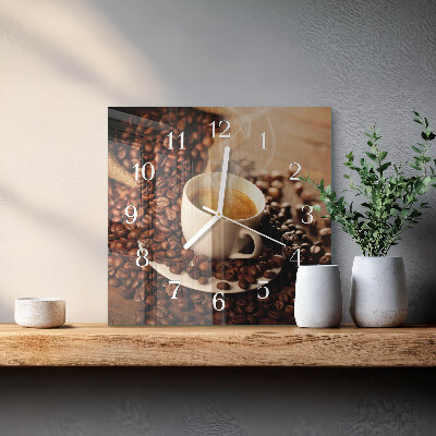 Wanduhr quadratisch Tasse Kaffee