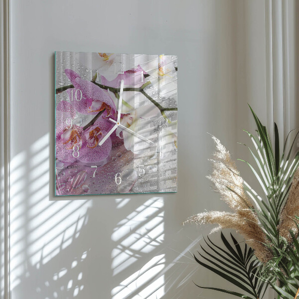Wanduhr quadratisch Orchidee
