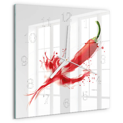 Wanduhr quadratisch Chili-Pfeffer