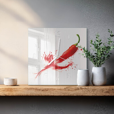 Wanduhr quadratisch Chili-Pfeffer