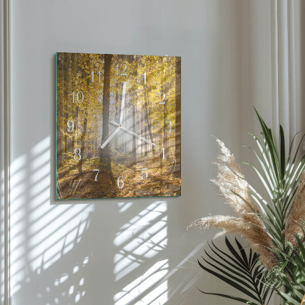 Wanduhr quadratisch Herbst im Wald