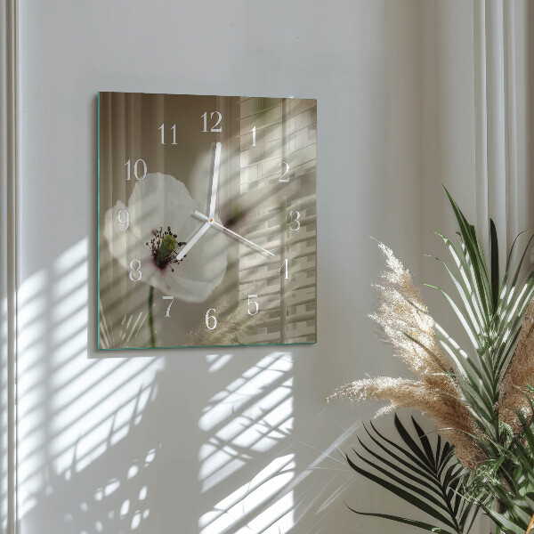 Wanduhr quadratisch Mohn