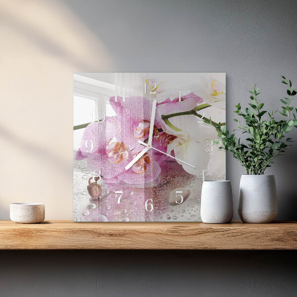 Wanduhr quadratisch Orchidee