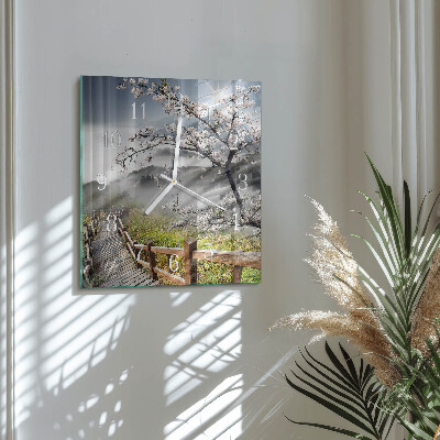 Wanduhr quadratisch Frühling