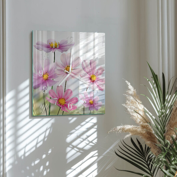 Wanduhr quadratisch Blumen
