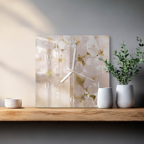 Wanduhr quadratisch Blumen