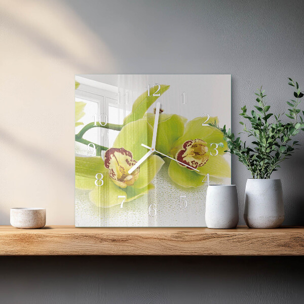 Wanduhr quadratisch Orchidee