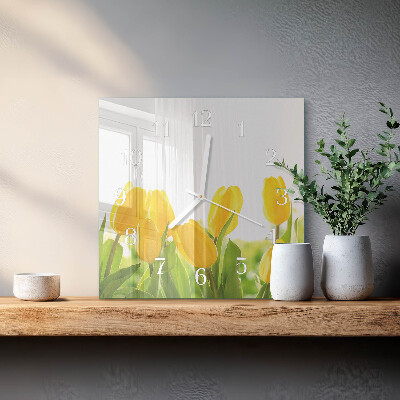 Wanduhr quadratisch Tulpen