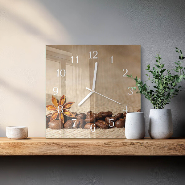 Wanduhr quadratisch Kaffeebohnen