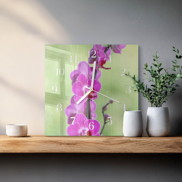 Wanduhr quadratisch Orchidee