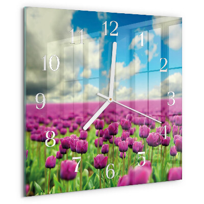 Wanduhr quadratisch Tulpen