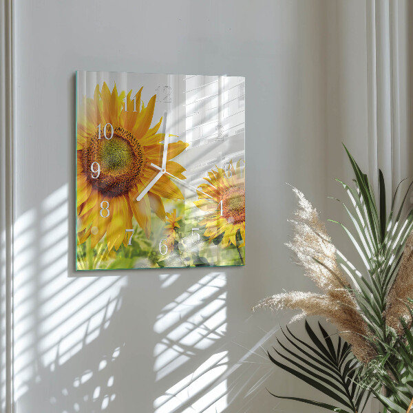Wanduhr quadratisch Sonnenblume
