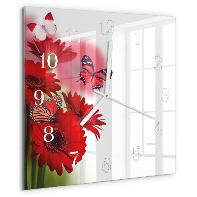Wanduhr quadratisch Gerbera