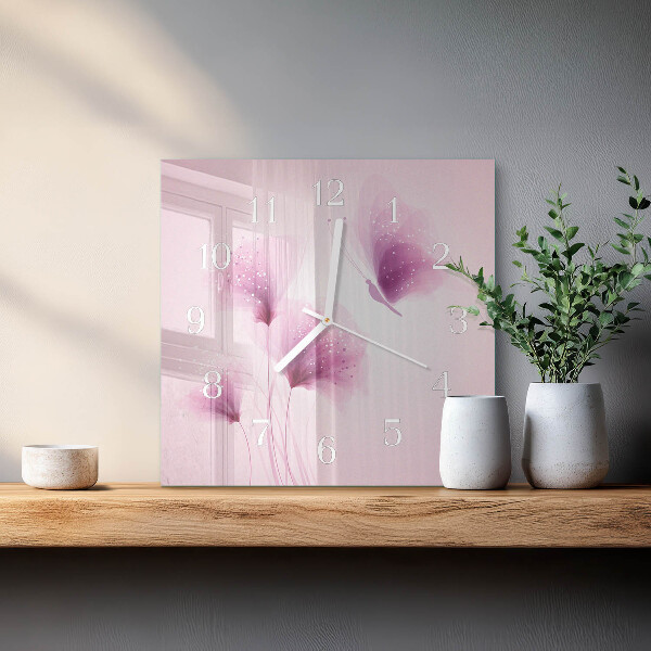 Wanduhr quadratisch Blumen