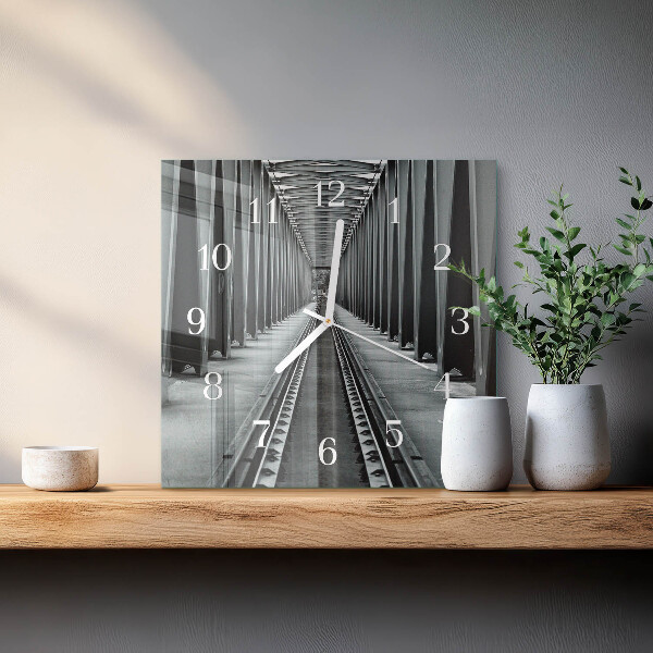 Wanduhr quadratisch Eisenbahnschienen