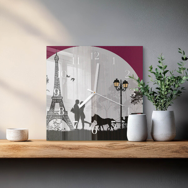 Wanduhr quadratisch Liebe zu Paris