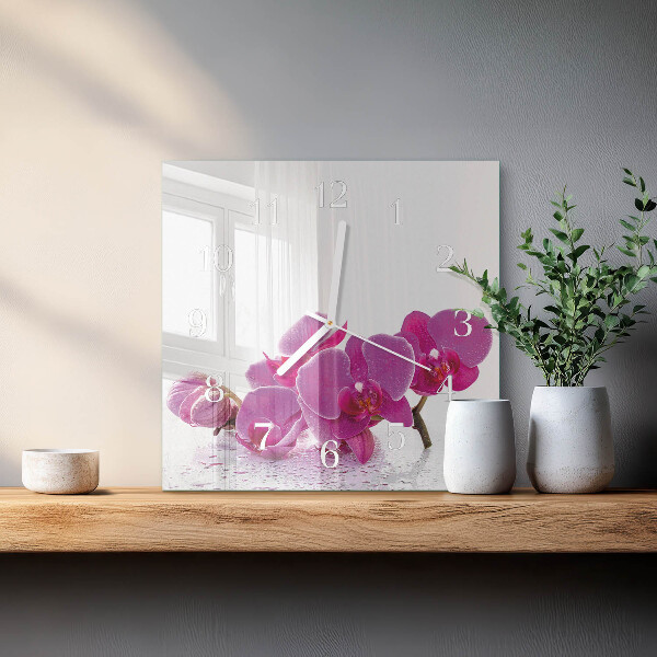 Wanduhr quadratisch Orchidee