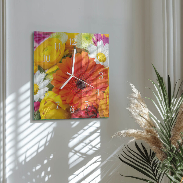 Wanduhr quadratisch Blumen