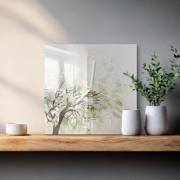Wanduhr quadratisch Baum