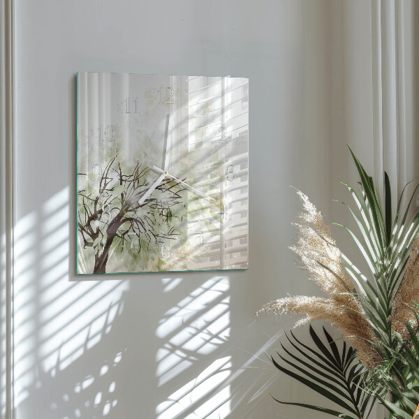 Wanduhr quadratisch Baum