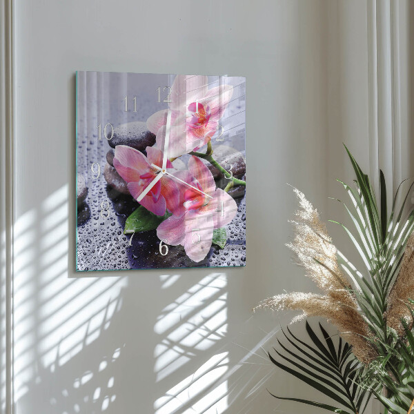 Wanduhr quadratisch Orchidee