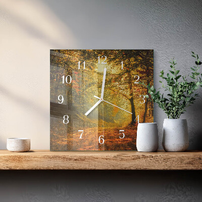 Wanduhr quadratisch Herbst im Wald
