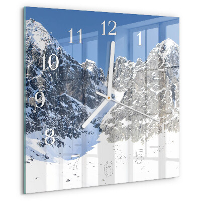 Wanduhr quadratisch Berge Winter