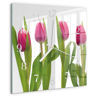 Wanduhr quadratisch Tulpen