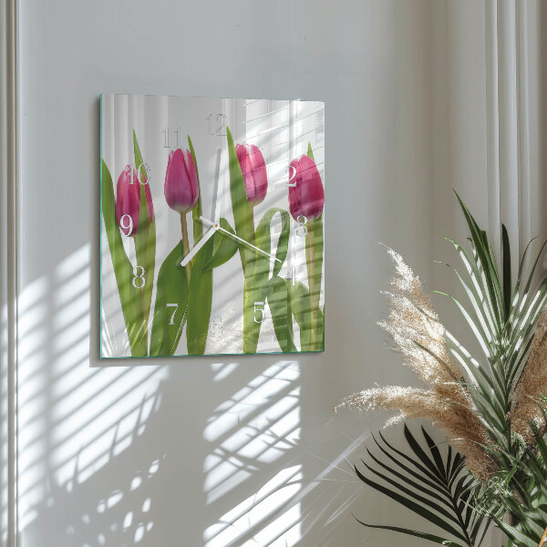 Wanduhr quadratisch Tulpen