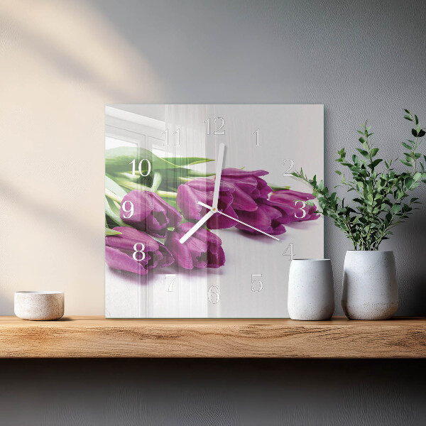 Wanduhr quadratisch Tulpen