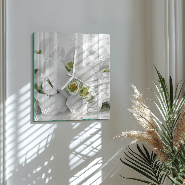 Wanduhr quadratisch Blumen