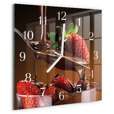 Wanduhr quadratisch Schokoladen-Erdbeeren