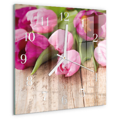 Wanduhr quadratisch Tulpen