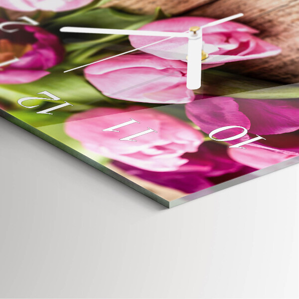 Wanduhr quadratisch Tulpen