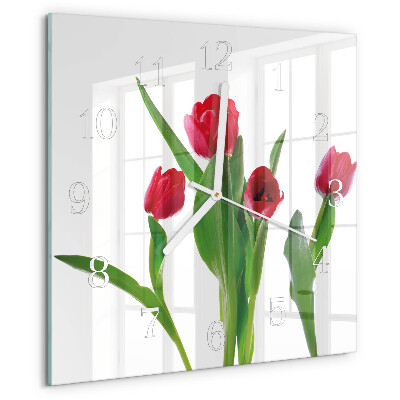 Wanduhr quadratisch Tulpen
