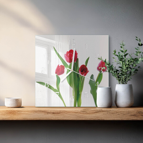 Wanduhr quadratisch Tulpen