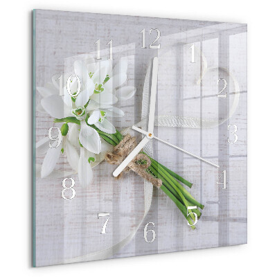 Wanduhr quadratisch Blumenstrauß