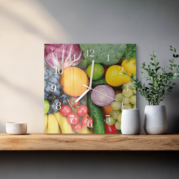 Wanduhr quadratisch Obst und Gemüse