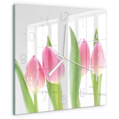 Wanduhr quadratisch Tulpen