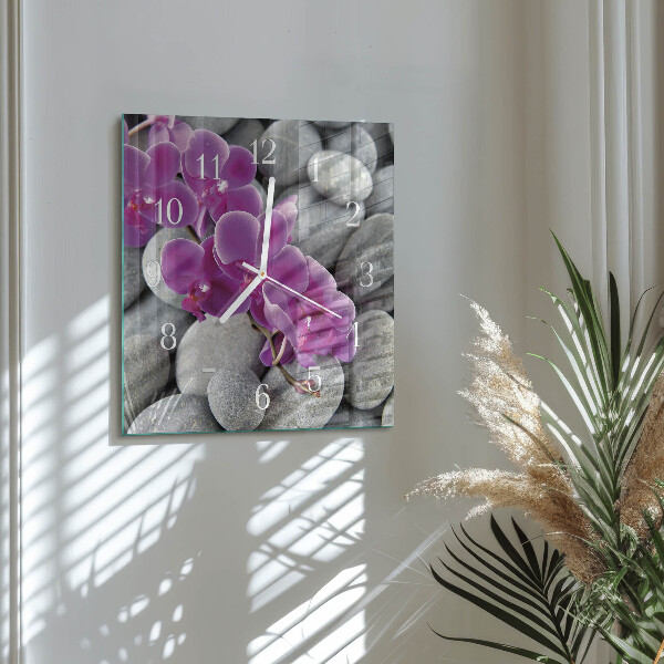 Wanduhr quadratisch Orchideensteine