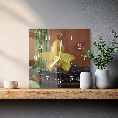 Wanduhr quadratisch Bambusorchidee