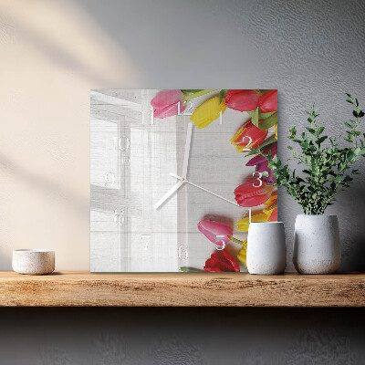 Wanduhr quadratisch Tulpen